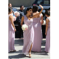 Kundengebundene Fußboden-Länge Frauen formales Kleid-vorderes Schlitz ein Schulter langes Chiffon- lila Brautjunfer-Kleid CWF2336
